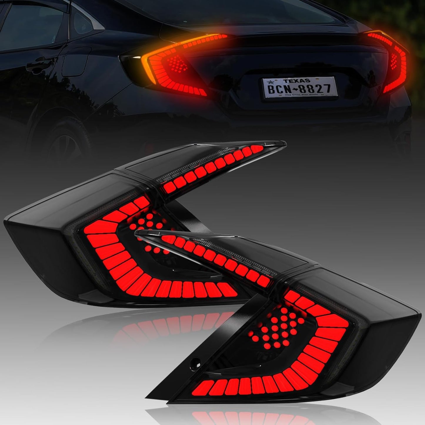LED Tail Lights for 2016-2021 Honda Civic 10th Gen Sedan with Smoked Lens