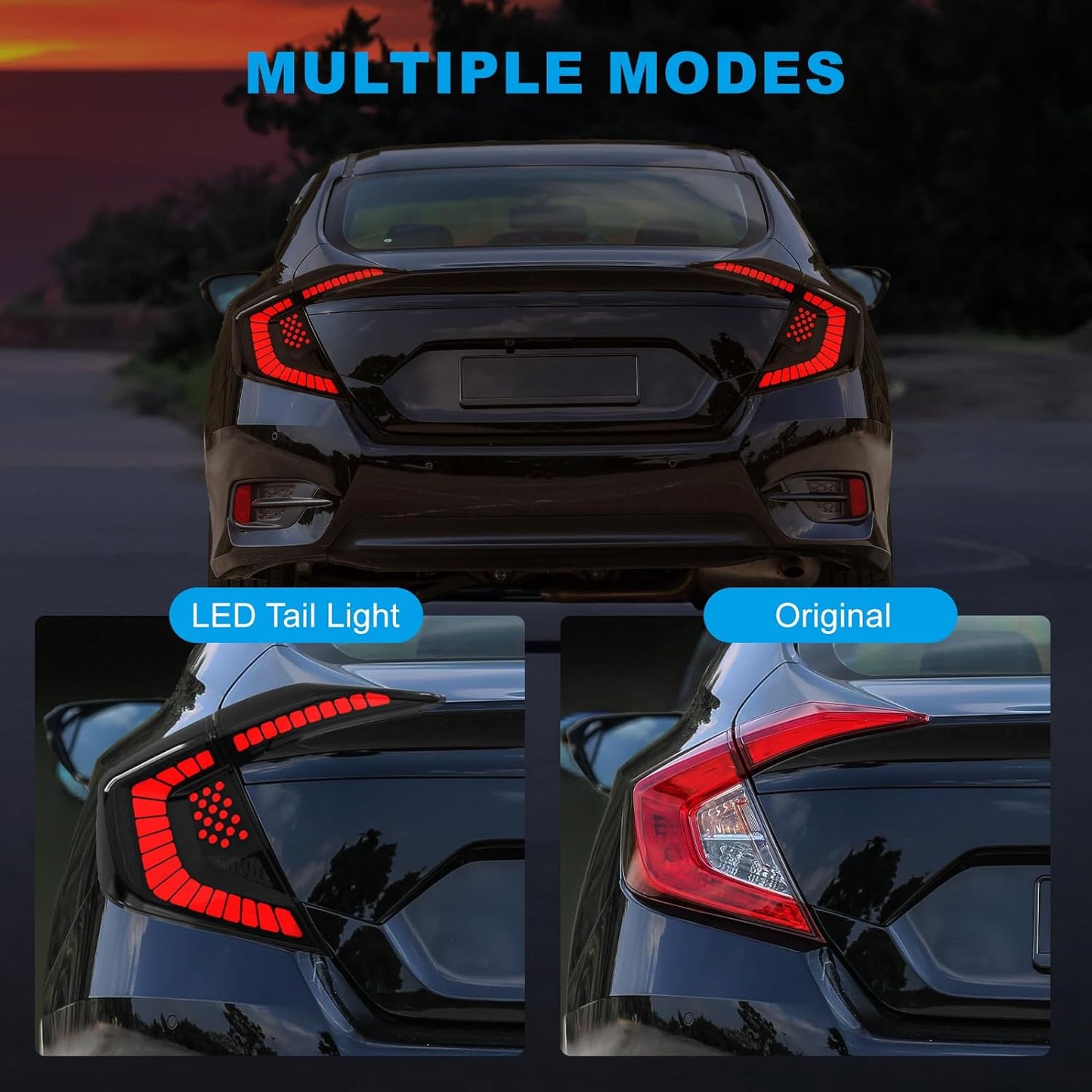 LED Tail Lights for 2016-2021 Honda Civic 10th Gen Sedan with Smoked Lens