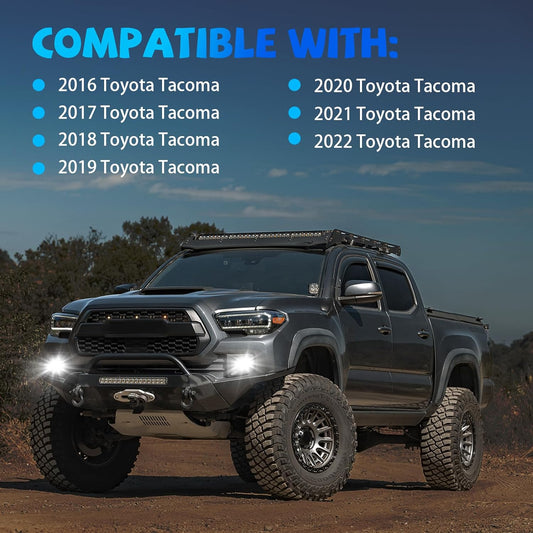 mcooo LED Fog Lights,Compatible with 2016-2023 Toyota Tacoma(Fits SR,SR5 Model Only), Front Bumper Driving Light, with Wiring Harness, Switch,Easy to Install (Chrome Bezels)