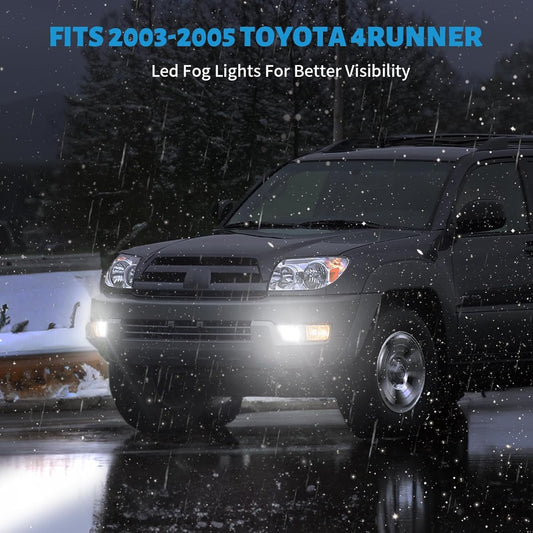 mcooo LED Fog Lights fit for Toyota 4Runner 2003 2004 2005, Front Driving Fog Lamps Assembly Replacement Kit (LED Fog Lights)