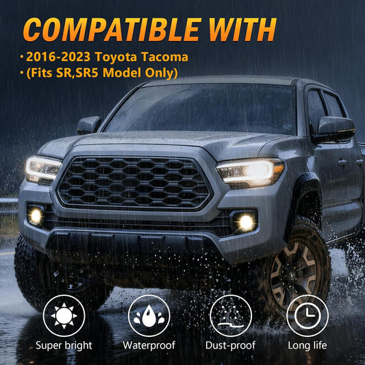 mcooo Halogen Fog Lights,Compatible with 2016-2023 Toyota Tacoma(Fits SR,SR5 Model Only), Front Bumper Driving Light, with Wiring Harness, Switch,Easy to Install (Black Bezels)