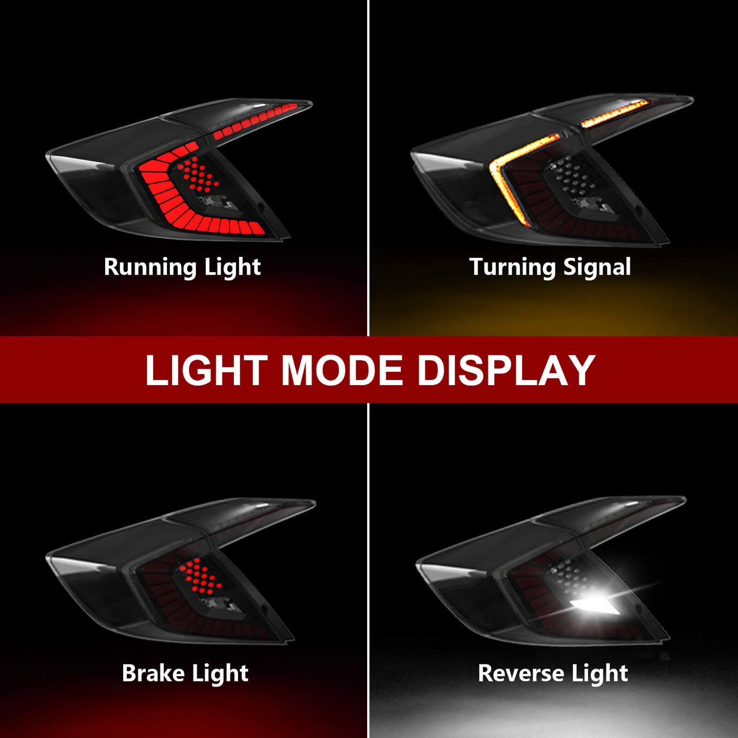 LED Tail Lights for 2016-2021 Honda Civic 10th Gen Sedan with Smoked Lens