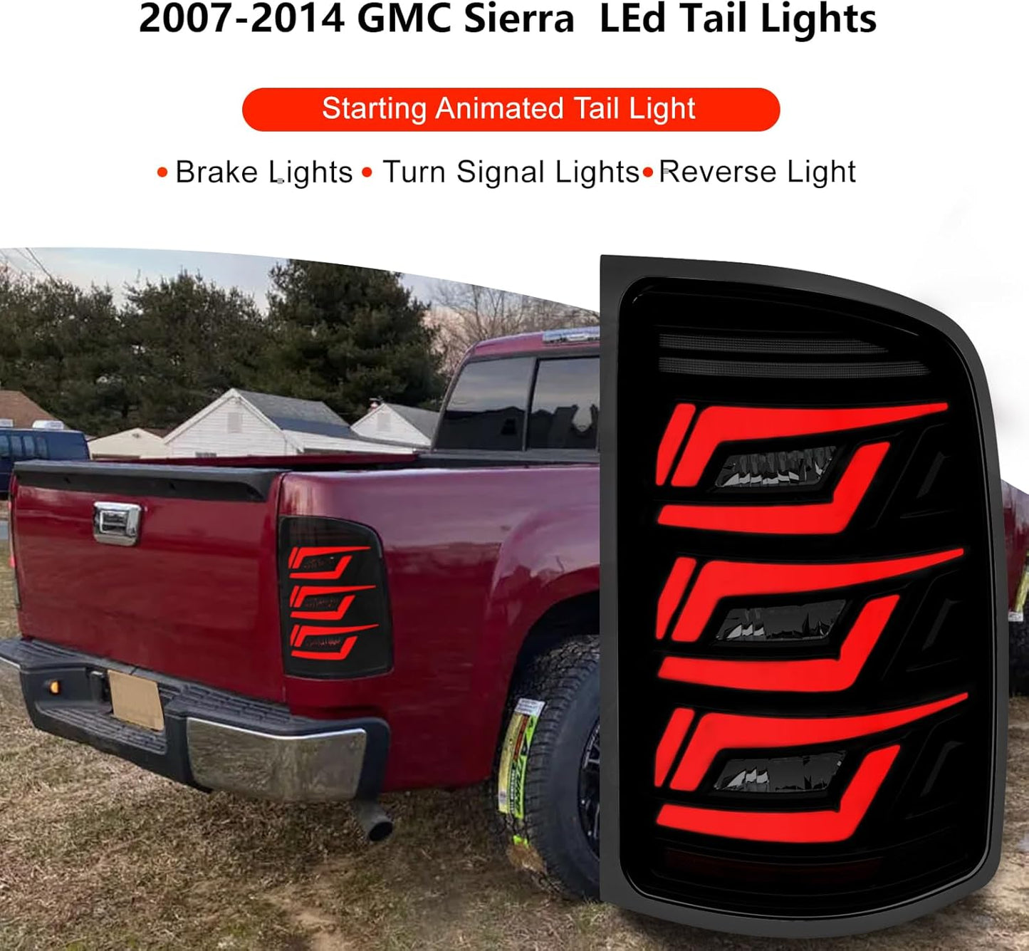 Tail Lights for 2007-2013 Chevy GMC Sierra 1500, 2007-2014 GMC Sierra 2500 HD, 3500 HD
