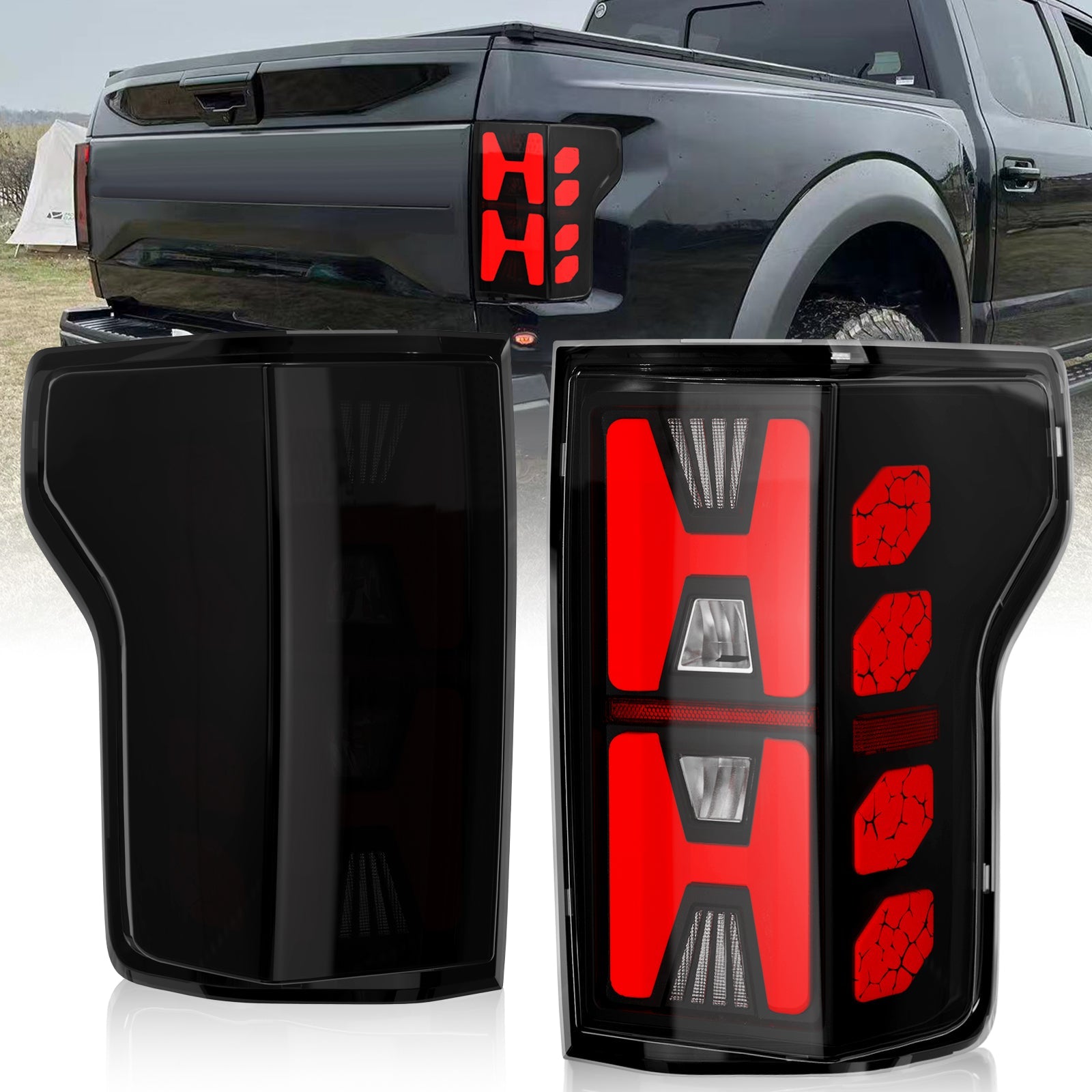 Mcooo Sequential Full Led tail lights for 2015-2020 Ford F150 Starting Animated Rear Light Assembly, Dynamic Turn Signal,Brake Light,Reverse Light Smoked