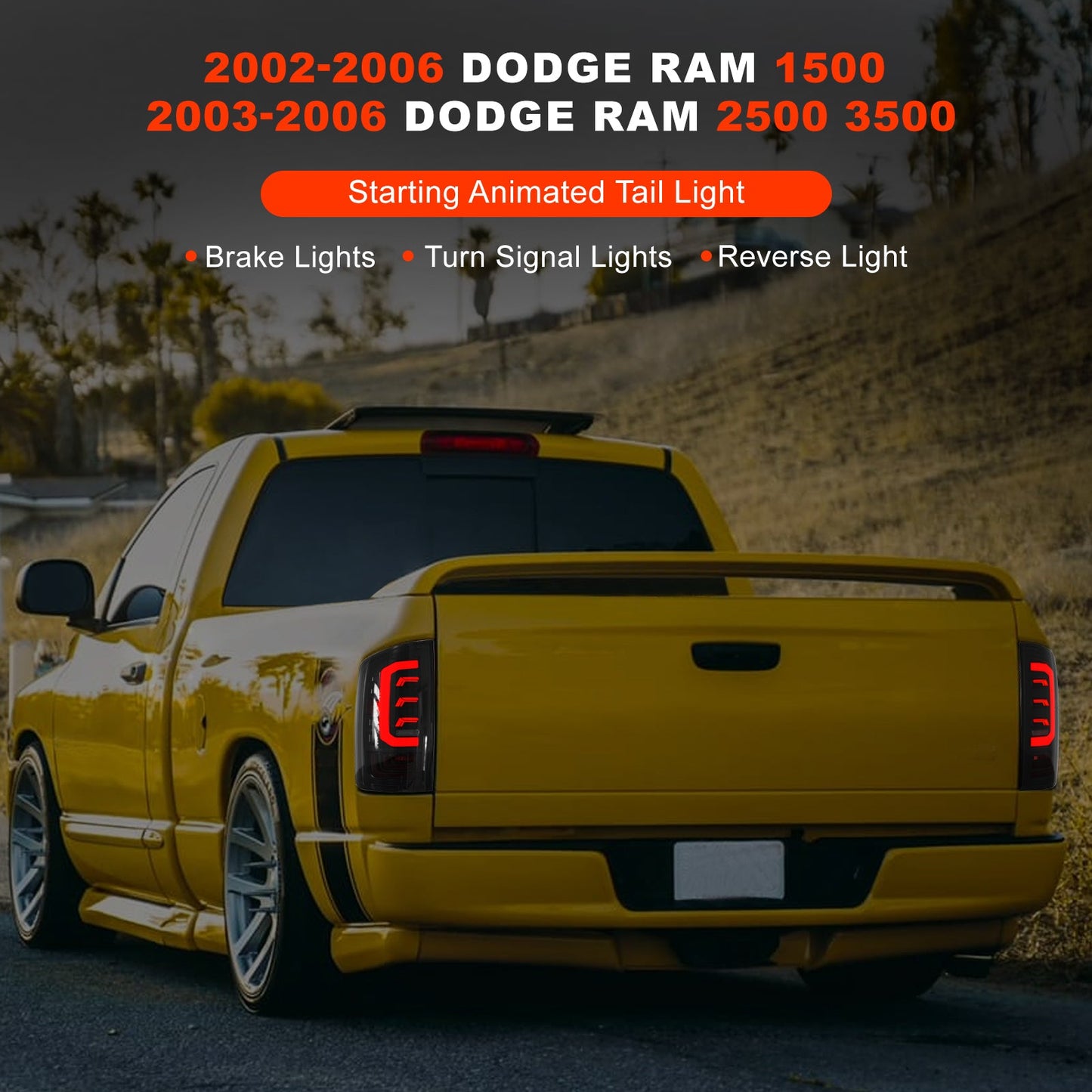 Sequential Ful Led Tail Lights for 2003 2004 2005 2006 Dodge RAM 1500 2500 3500,2002 RAM 1500 Starting Animated Tail Light Assembly，Brake,Dynamic Turn Signal , Reverse Light【Smoked】
