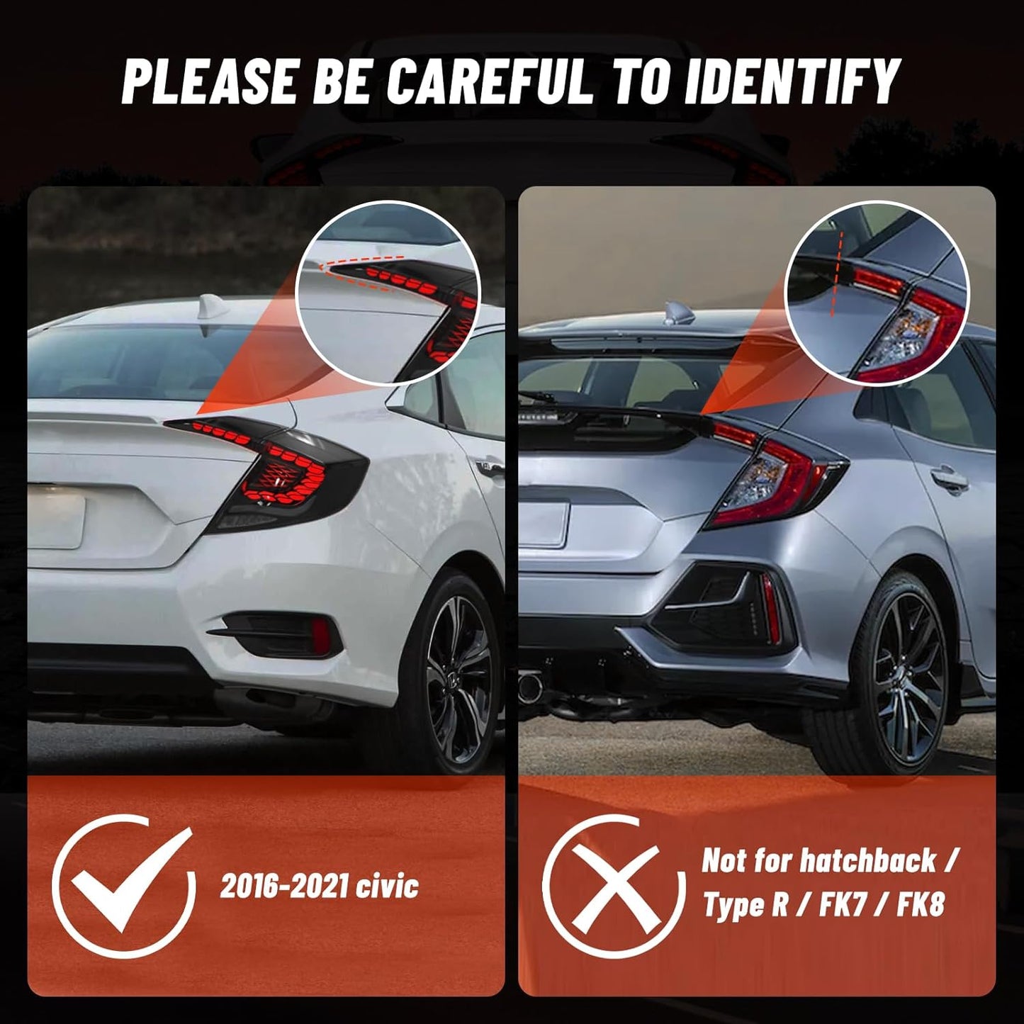 LED Tail Lights for 2016-2021 Honda Civic 10th Gen Sedan (1 pair)