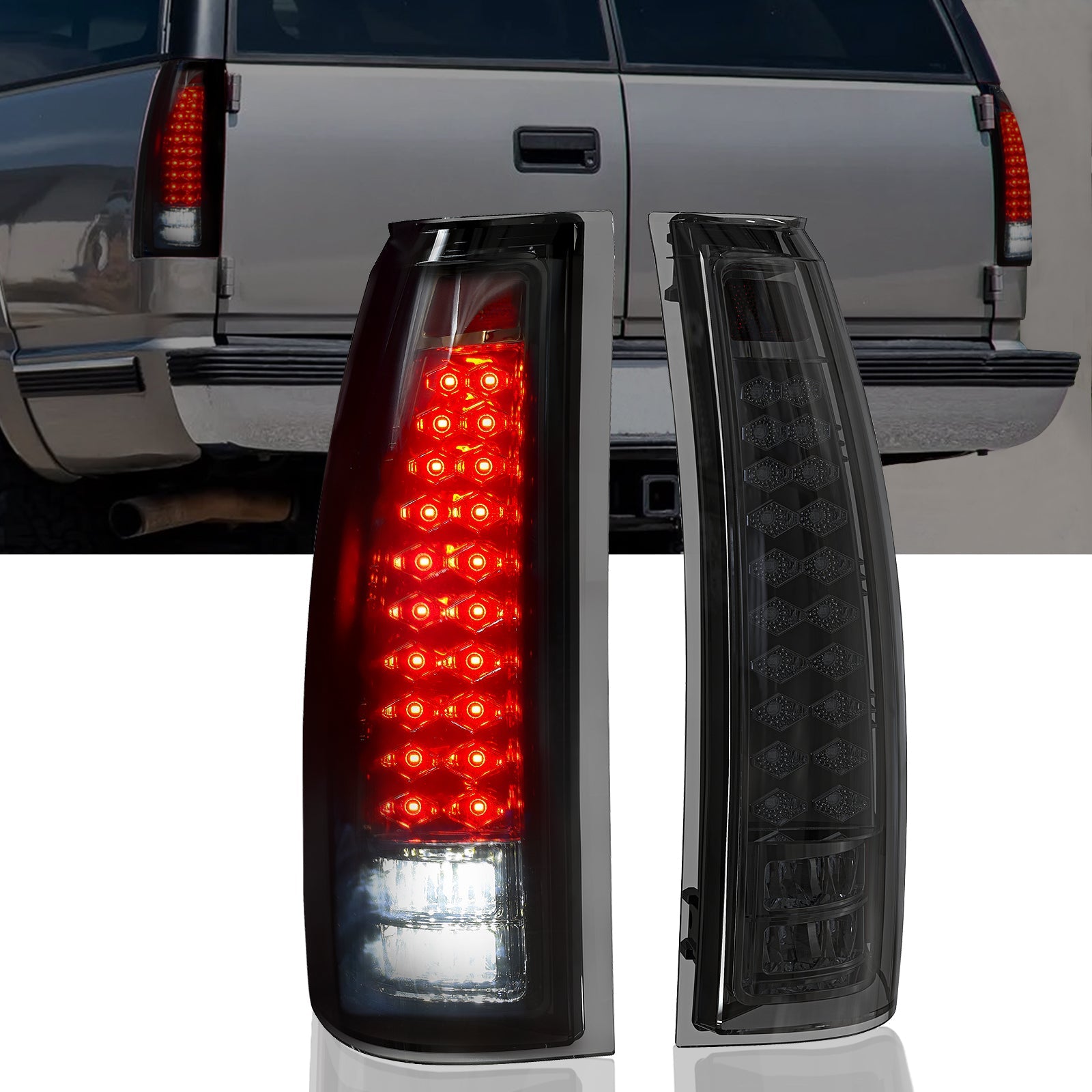 1988-1999 Chevy/GMC C/K Silverado/Suburban/Tahoe & Sierra/Yukon LED Tail Lights | Smoked | Turn Signal & Brake & Reverse