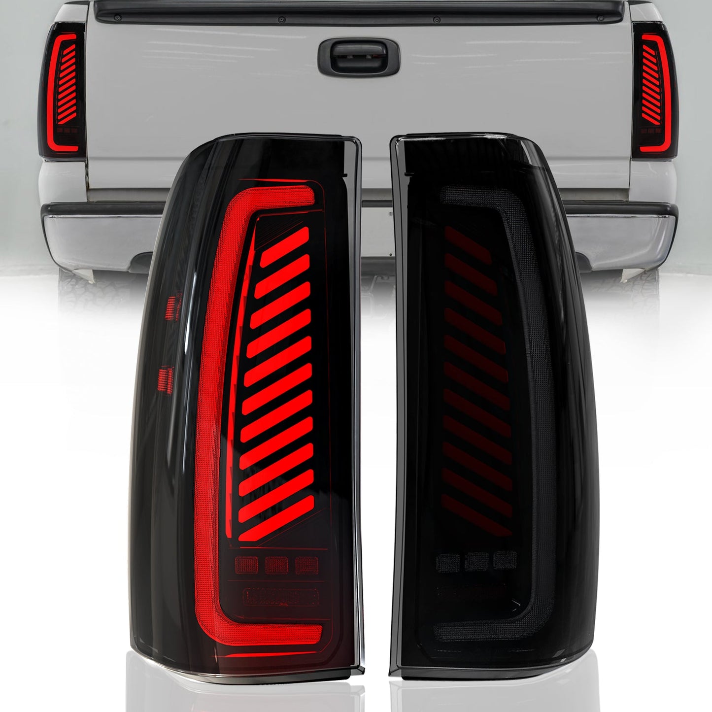 Sequential LED Tail Light for 1999-2002 Chevy Silverado,1999-2006 GMC Sierra Starting Animated Rear Light Assembly, Dynamic Turn Signal,Brake Light,Reverse Light Smoked
