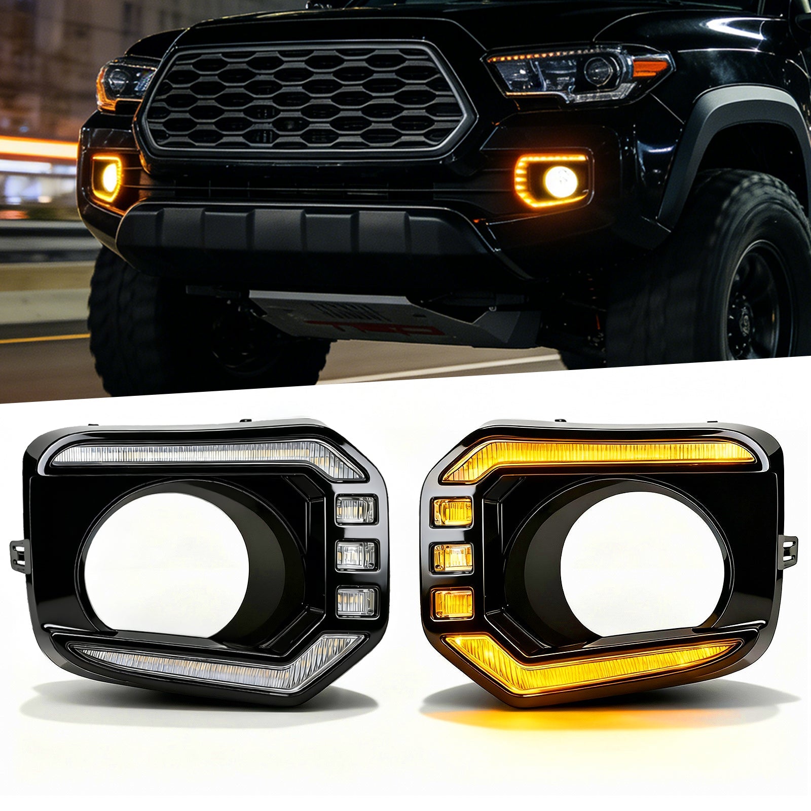 mcooo LED Front Bumper Fog Light for 2016-2023 Tacoma, DRL Daytime Running Lights with Amber Turn Signal, LED Fog Lamps Assemblies | 1 Pair