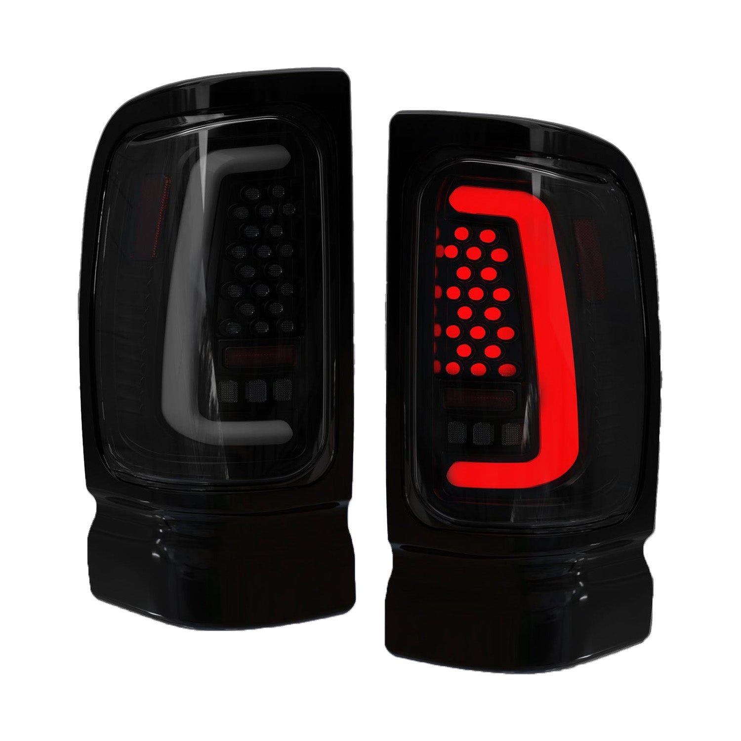 1994-2001 Dodge Ram 1500 / 1994-2002 Ram 2500/3500 Sequential Full LED Tail Lights Assembly – Starting Animated, Dynamic Turn Signal, Smoked