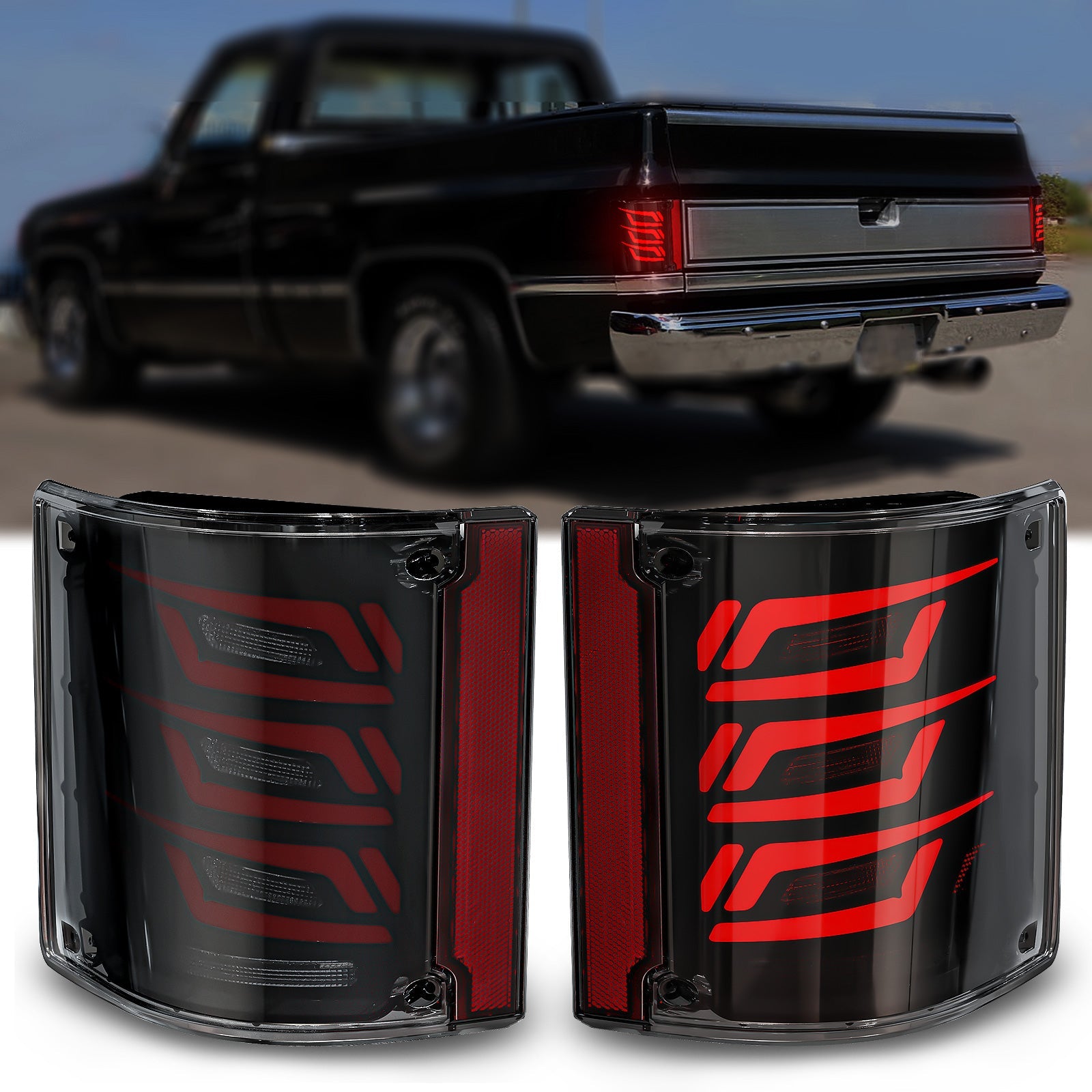 Mcooo Sequential Full Led tail lights for 1973-1987 Chevy & GMC Starting Animated,Dynamic Turn Signal,Brake Light,Reverse Light Smoked Rear Light Assembly