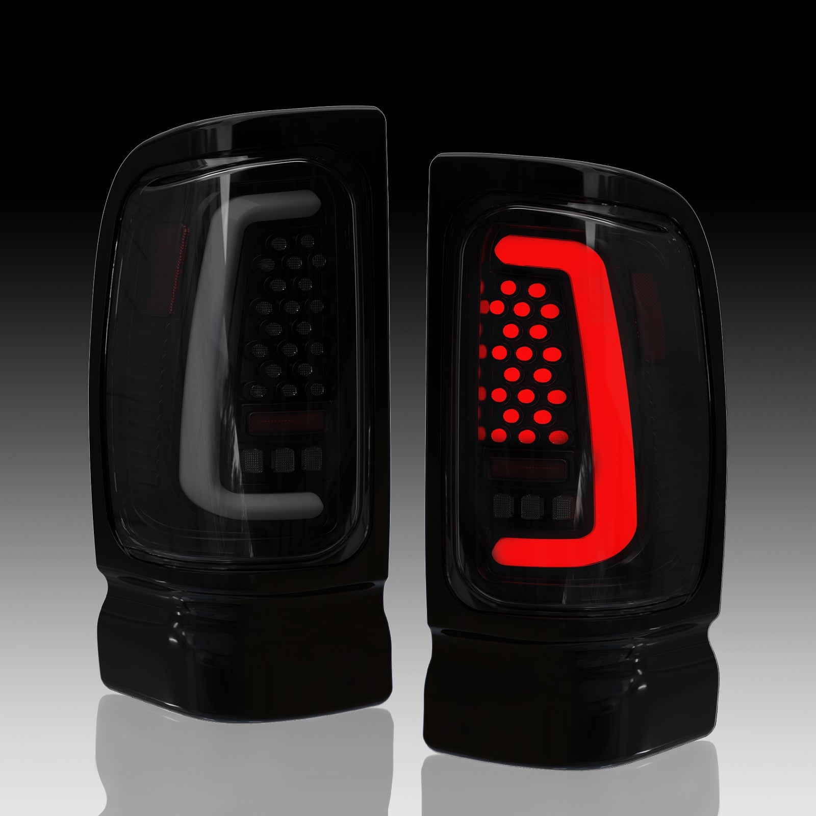 1994-2001 Dodge Ram 1500 / 1994-2002 Ram 2500/3500 Sequential Full LED Tail Lights Assembly – Starting Animated, Dynamic Turn Signal, Smoked