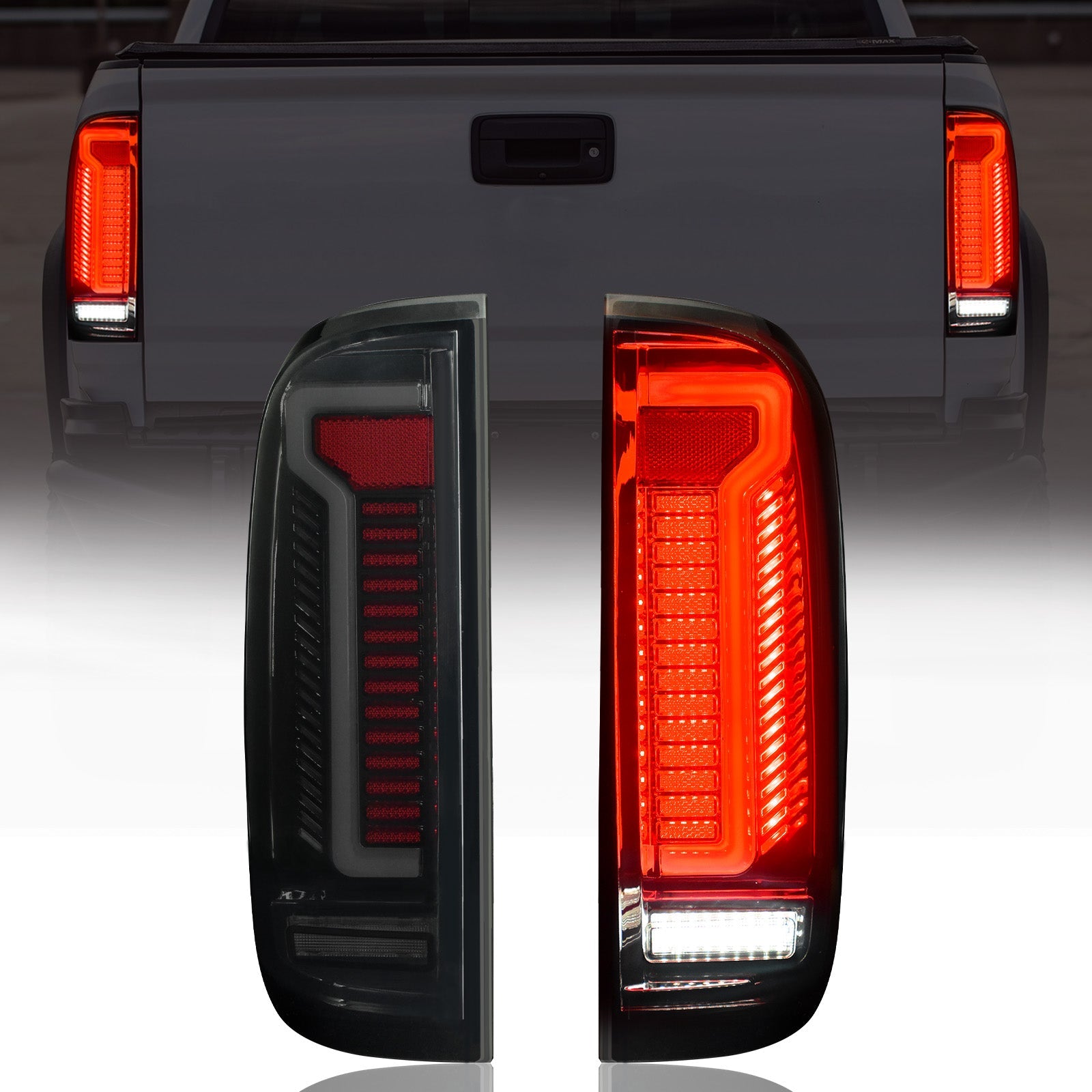 Mcooo Full LED Tail Lights for Chevrolet Colorado 2015-2022 Rear Light Assembly, Running Lights,Turn Signals, Brake Lights, Reverse Lights, Driver & Passenger Side - Smoked