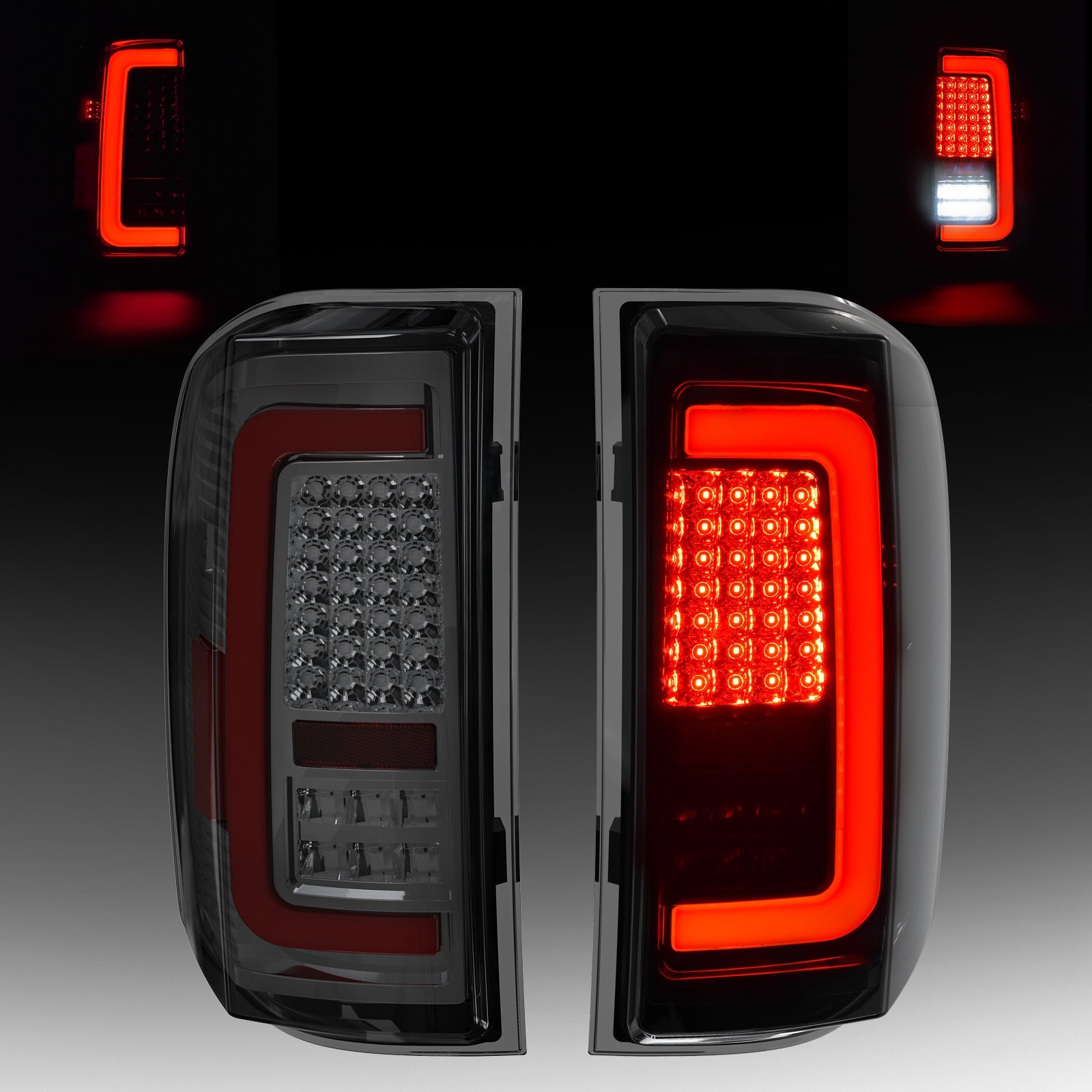 2007-2013 Chevy Silverado 1500/2500HD/3500HD LED Tail Lights | Smoked | C-Shape Design | Turn Signal & Brake & Reverse