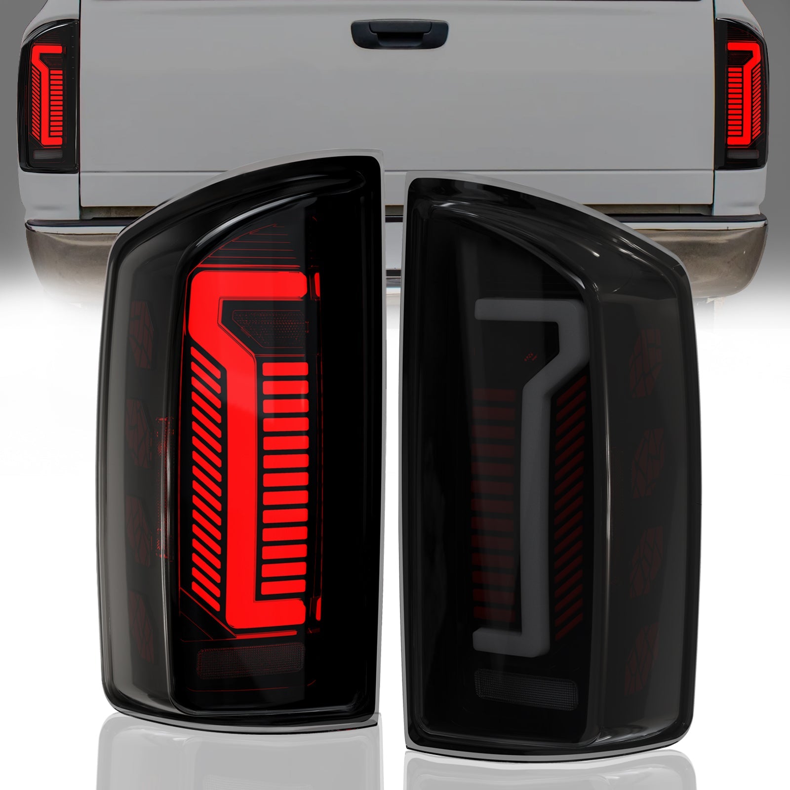 Mcooo Sequential Full Led tail lights for 2007-2008 Dodge Ram 1500,2007-2009 Ram 2500 3500 Starting Animated Rear Light Assembly, Dynamic Turn Signal,Brake Light,Reverse Light Smoked