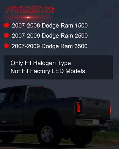 Sequential Full Led taillights for 2007-2008 dodge ram 1500 2007-2009 dodge ram 2500 3500 Starting Animated Rear Light Assembly, Dynamic Turn Signal,Brake Light,Reverse Light Smoked