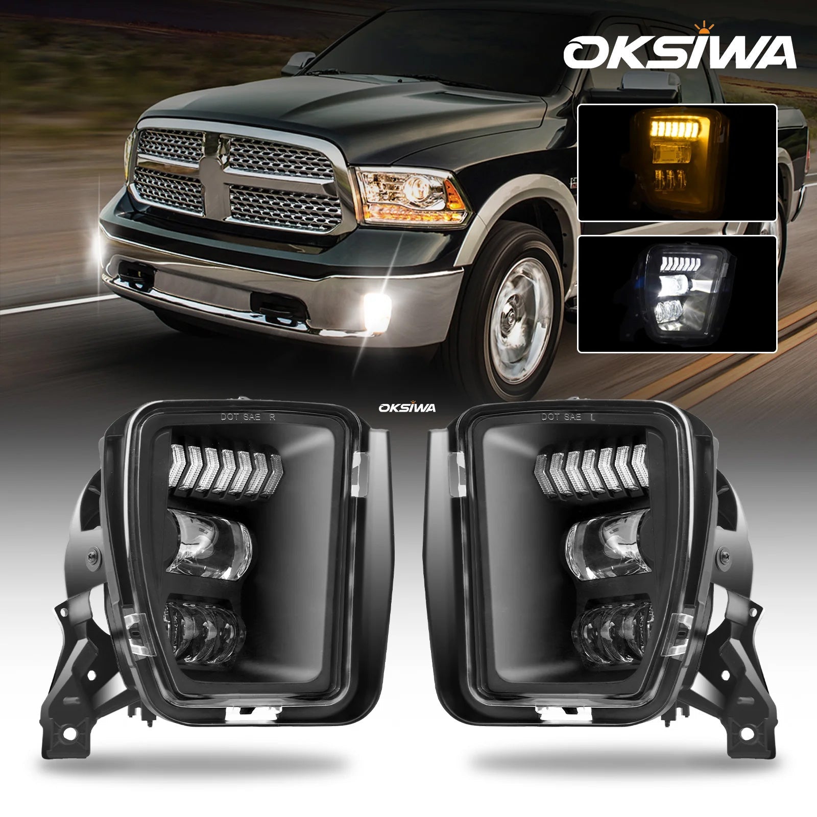 Mcooo LED Fog Lights with Day Running Light Compatible For 2013-2018 Dodge Ram 1500,Amber Turn Signal,Pickup Bumper Driving Fog Lamps Replacement,with DRL Wiring Harness, Clear Lens