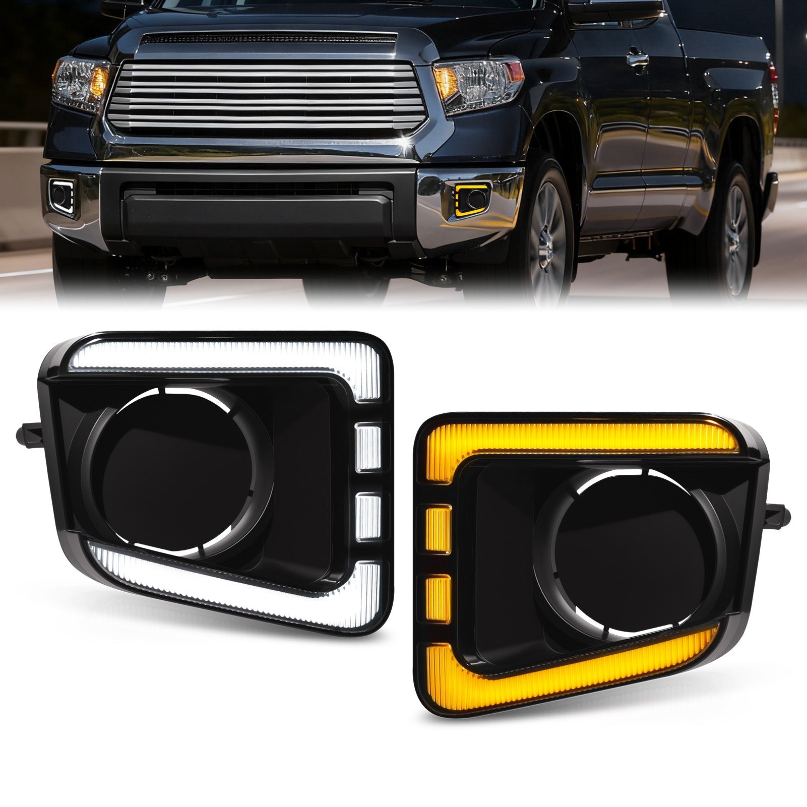 Mcooo LED Front Bumper Fog Light DRL Compatible with 2014-2021 Toyota Tundra Replacement Front Bumper Trim, with DRL harness, Function as Dynamic Sequential Turn Signal Lights