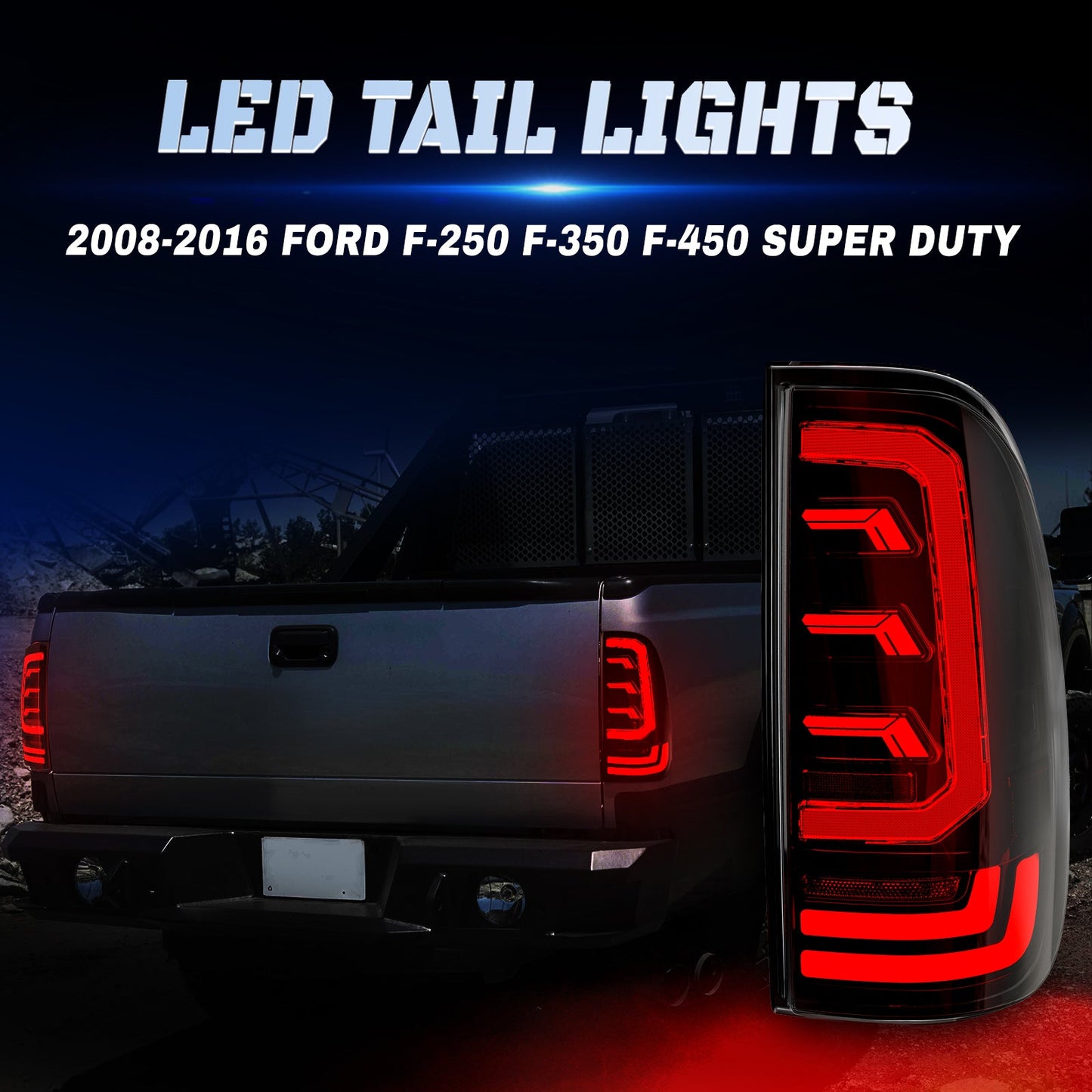 LED Tail Light for 2008-2016 Ford F250 F350 F450 F550 with Smoked Lens