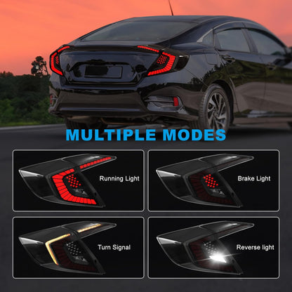LED Tail Lights for 2016-2021 Honda Civic 10th Gen Sedan with Smoked Lens
