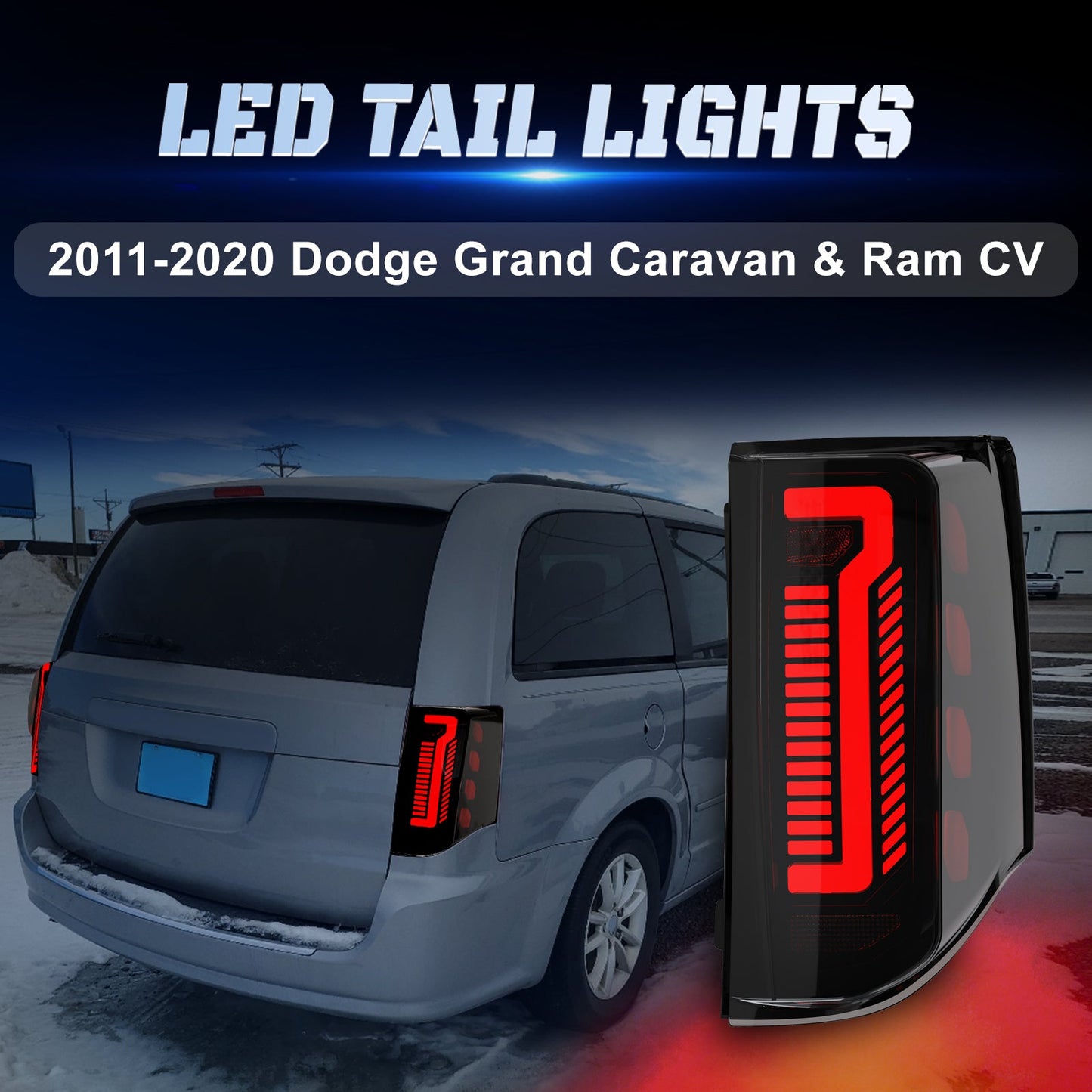 Sequential LED Tail Light for 2011-2020 Dodge Grand Caravan Starting Animated Rear Light Assembly, Dynamic Turn Signal,Brake Light,Reverse Light Smoked