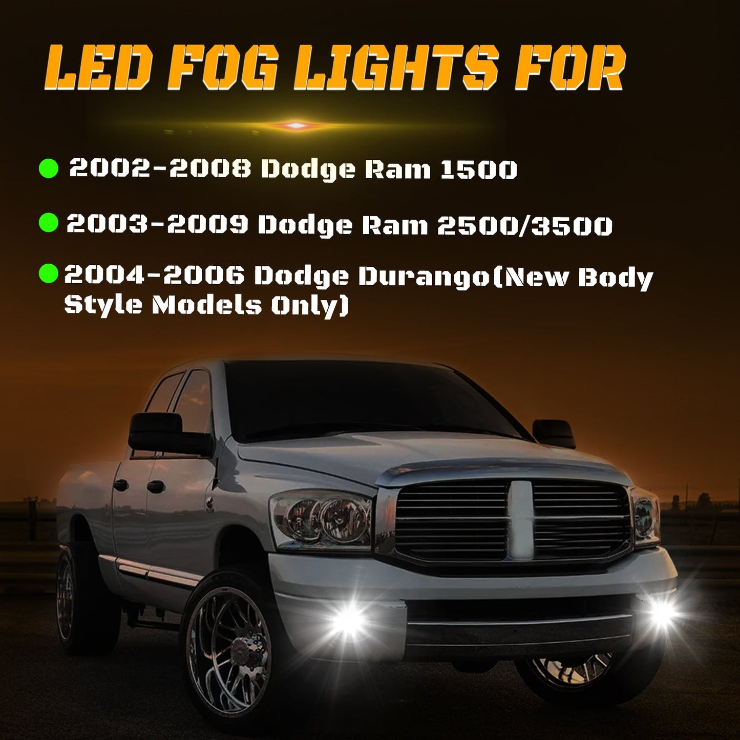 LED Fog Lights for Dodge 2002-2008 Ram 1500, 2003-2009 Ram 2500 3500 Pickup 2004-2006 Durango Upgrade and Modified 1 Pair Led Fog Lamp