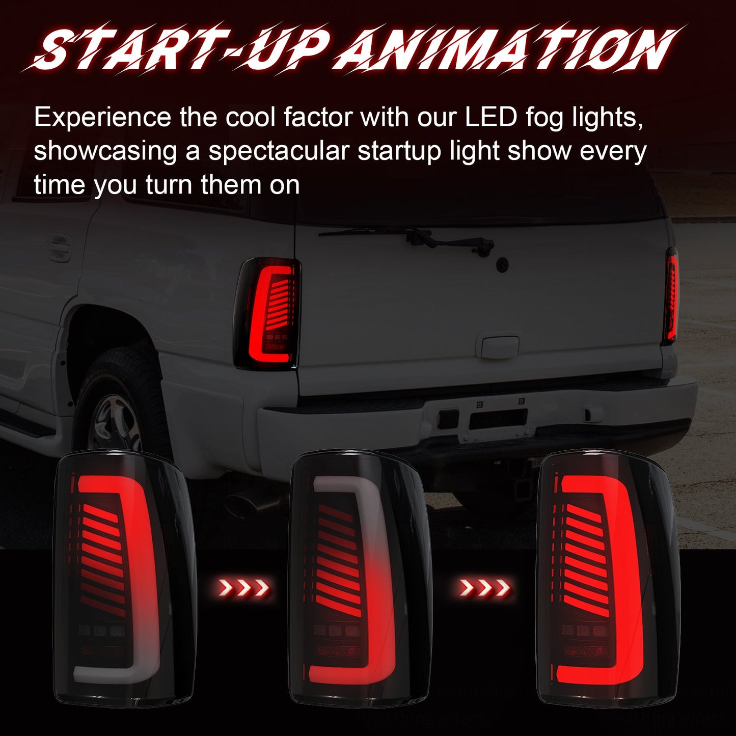 Full Led tail lights for 2000-2006 Chevy Tahoe, Suburban, GMC Yukon Starting Animated Rear Light Assembly, Dynamic Turn Signal,Brake Light,Reverse Light Smoked