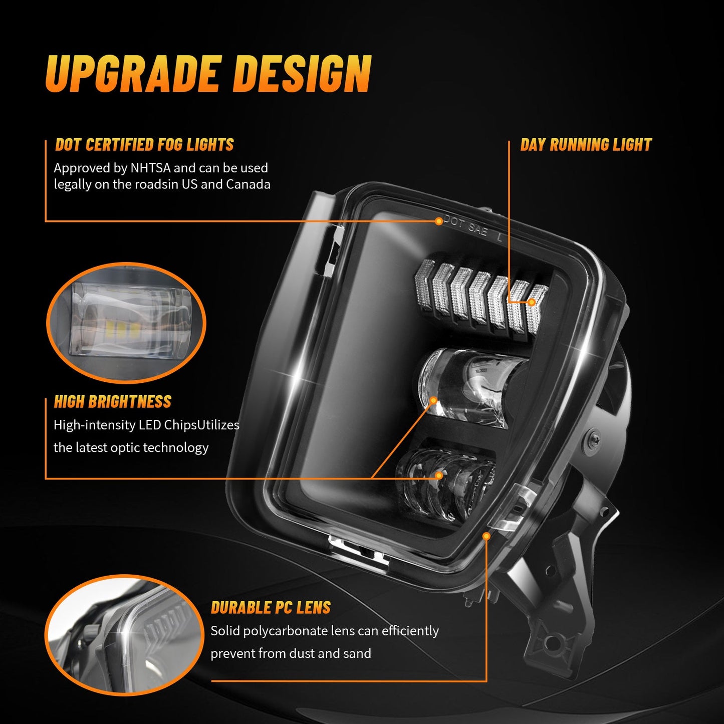 LED Fog Lights For 2013-2018 Dodge Ram 1500 with Day Running Light (1 pair)