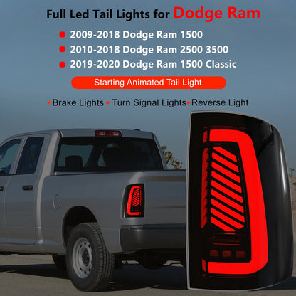 Tail Light Assembly Fit for 2009-2018 Dodge Ram 1500 2500 3500,Starting Animated Rear Light Assembly, Dynamic Turn Signal,Brake Light,Reverse Light Smoked