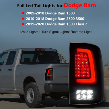 mcooo Full Led tail lights for 2009-2018 Dodge Ram Rear Light Assembly Turn Signal,Brake Light,Reverse Light Smoked 1 Pair Rear Lights