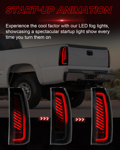 Sequential LED Tail Light for 1999-2002 Chevy Silverado,1999-2006 GMC Sierra Starting Animated Rear Light Assembly, Dynamic Turn Signal,Brake Light,Reverse Light Smoked