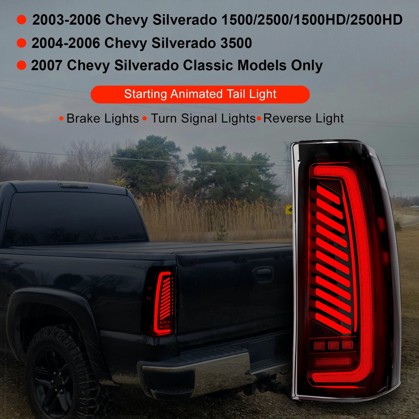 Sequential LED Tail Light for 2003-2006 Chevy Silverado,with Dynamic Turn Signal, Starting Animated,Unique Shaped Design Rear Lights, Smoked Lens,Easy to Install,Waterproof