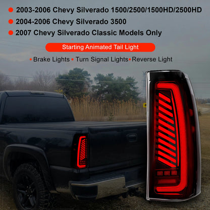 Sequential LED Tail Light for 2003-2006 Chevy Silverado,with Dynamic Turn Signal, Starting Animated,Unique Shaped Design Rear Lights, Smoked Lens,Easy to Install,Waterproof