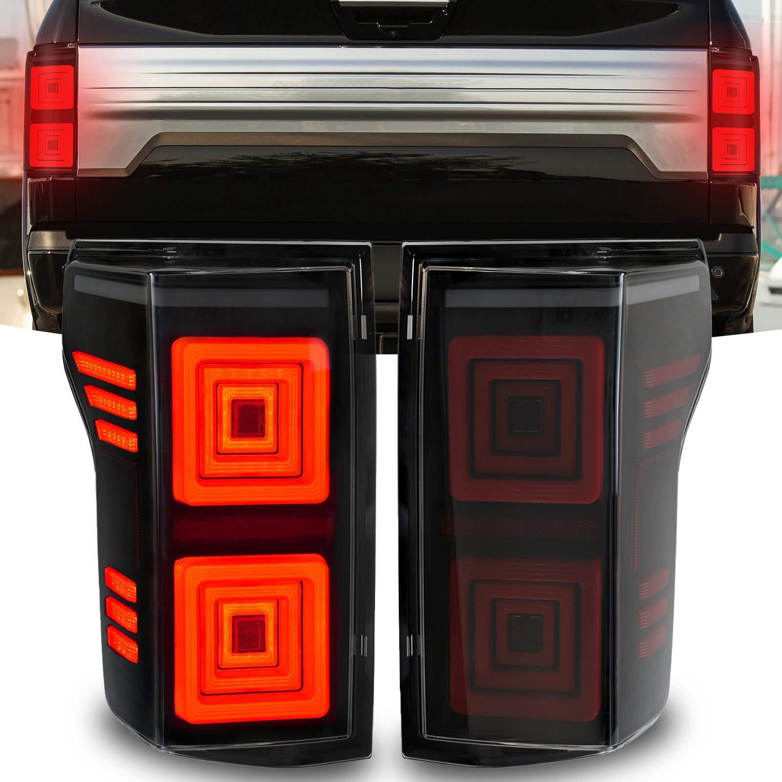 Mcooo Tail Lights for Ford F-150 2015–2020 Without BSM, Tunnel-Shaped Design, Dynamic Turn Signal, Reverse & Brake Rear Lights Assembly (Not for Blind Spot/Factory LED Models)