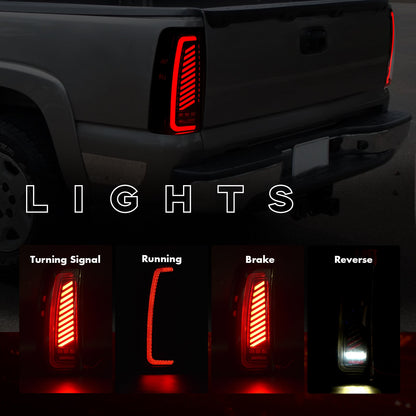 Sequential LED Tail Light for 2003-2006 Chevy Silverado,with Dynamic Turn Signal, Starting Animated,Unique Shaped Design Rear Lights, Smoked Lens,Easy to Install,Waterproof