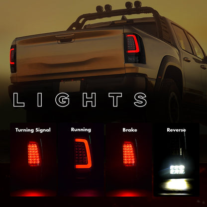 mcooo Full Led tail lights for 2009-2018 Dodge Ram Rear Light Assembly Turn Signal,Brake Light,Reverse Light Smoked 1 Pair Rear Lights