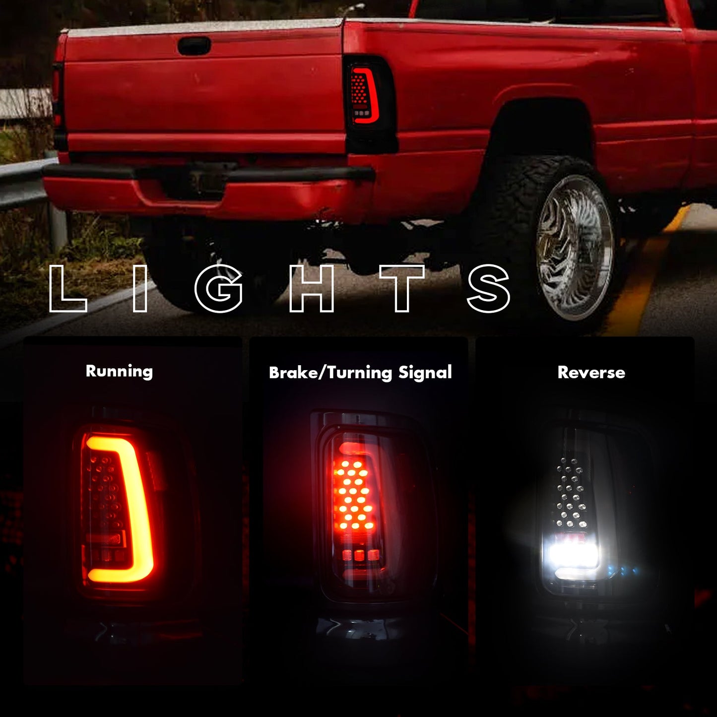 Sequential Full Led tail lights for Dodge 1994-2001 Ram 1500, 1994-2002 Ram 2500/3500 Starting Animated Rear Light Assembly, Dynamic Turn Signal,Brake Light,Reverse Light Smoked