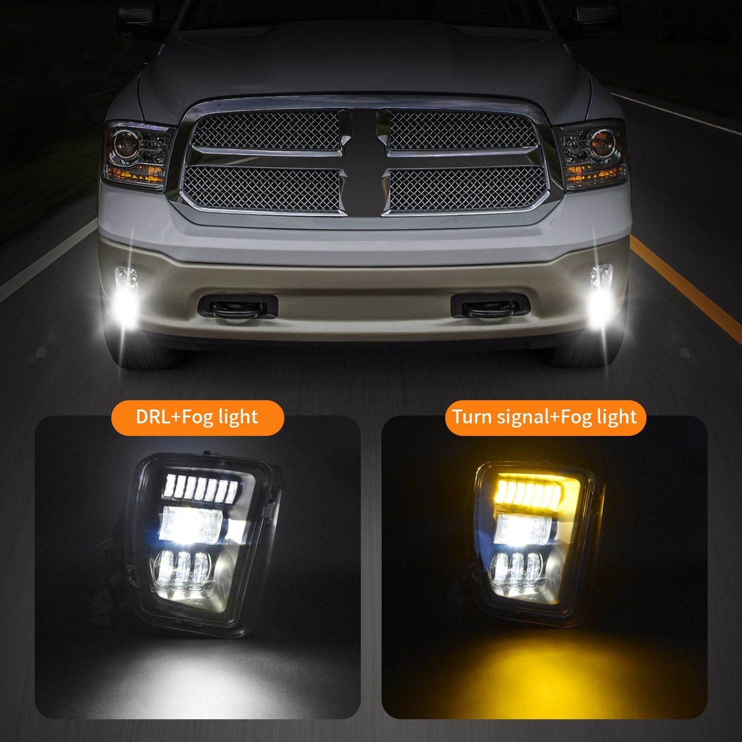 LED Fog Lights For 2013-2018 Dodge Ram 1500 with Day Running Light (1 pair)