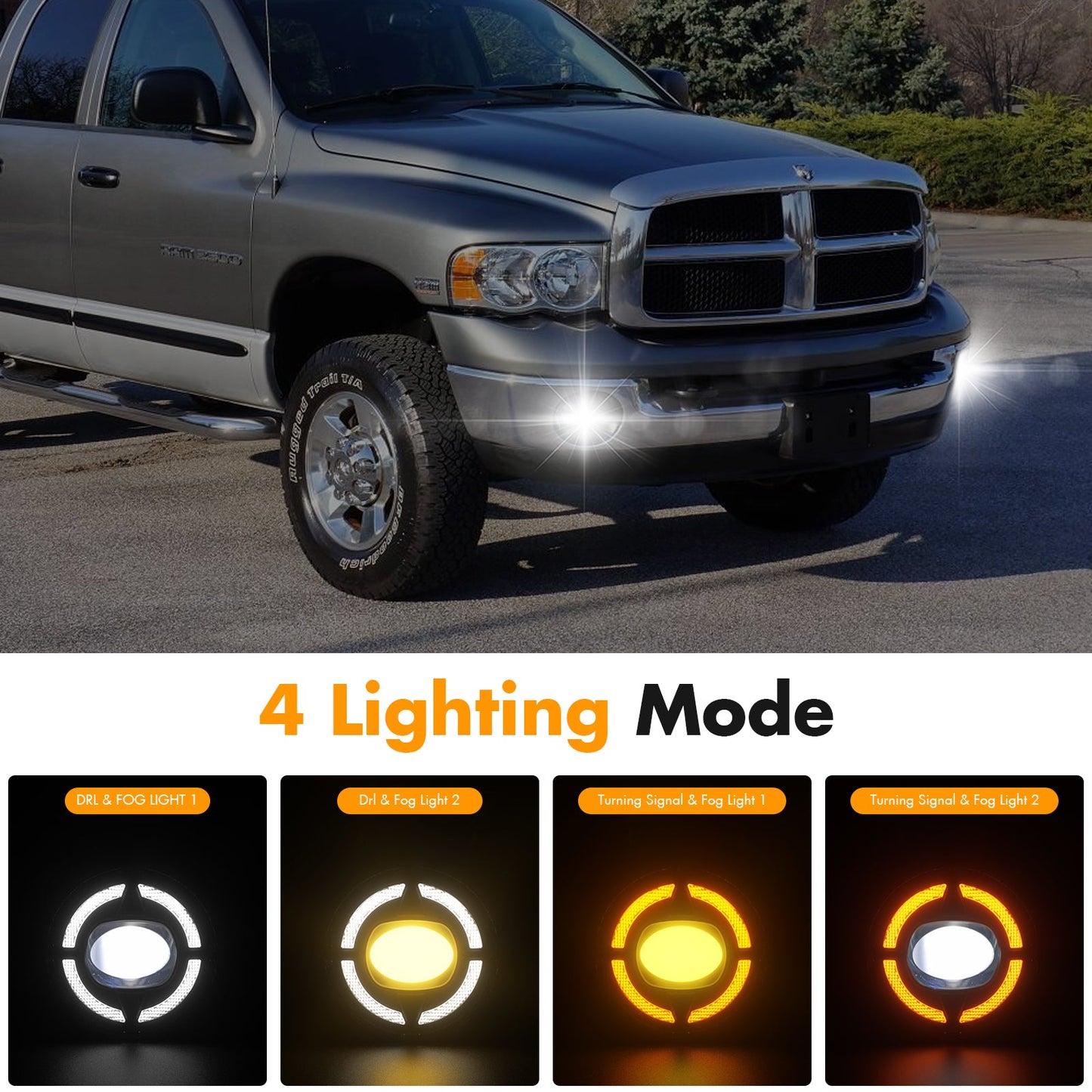 LED Fog Lights Replacement with DRL For 1994-2002 Dodge Ram 1500, 2500, 3500 (1 Pair)