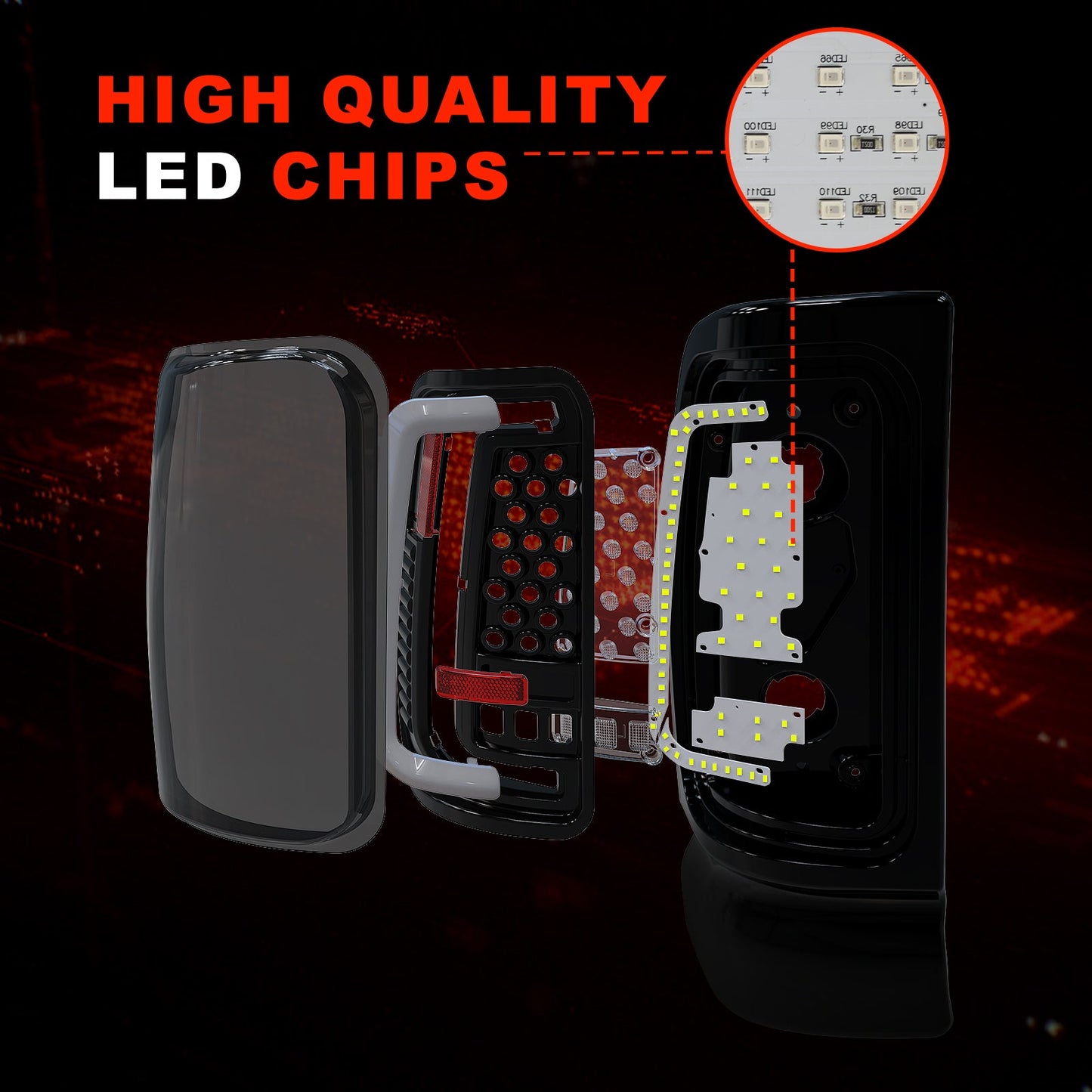 Sequential Full Led tail lights for Dodge 1994-2001 Ram 1500, 1994-2002 Ram 2500/3500 Starting Animated Rear Light Assembly, Dynamic Turn Signal,Brake Light,Reverse Light Smoked