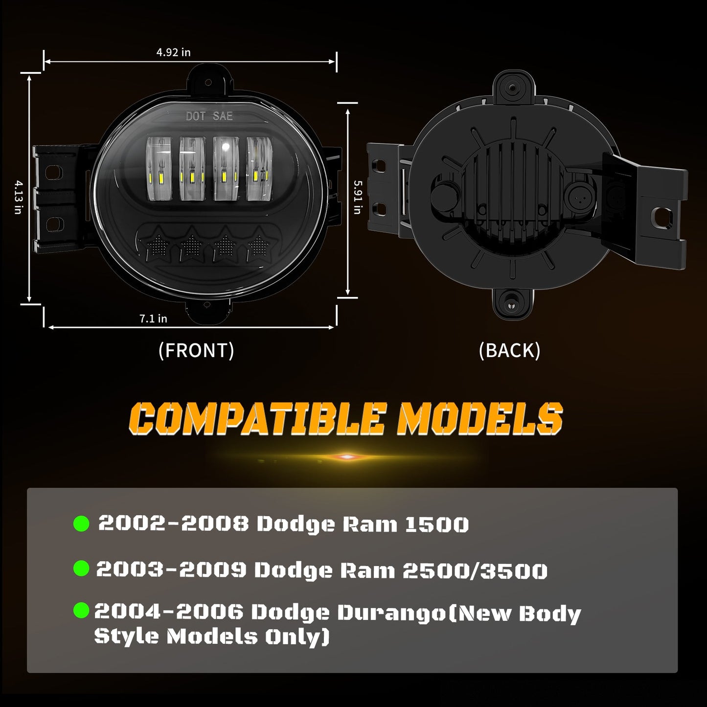 LED Fog Lights for Dodge 2002-2008 Ram 1500, 2003-2009 Ram 2500 3500 Pickup 2004-2006 Durango Upgrade and Modified 1 Pair Led Fog Lamp