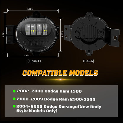 LED Fog Lights for Dodge 2002-2008 Ram 1500, 2003-2009 Ram 2500 3500 Pickup 2004-2006 Durango Upgrade and Modified 1 Pair Led Fog Lamp