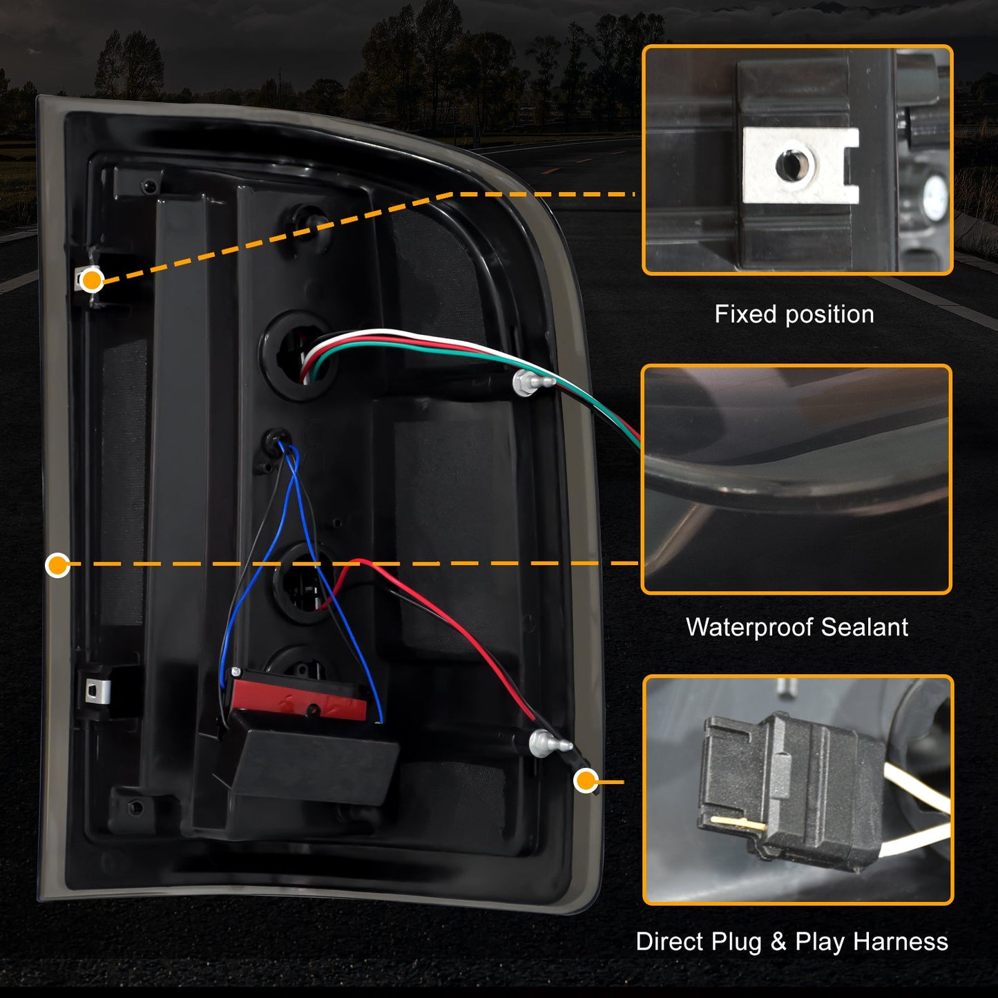 mcooo Full LED Tail Light for 2007-2013 Chevy Silverado 1500 2500HD 3500HD,Unique C Shaped Design Rear Light,Turn Signal,Smoked Lens Tail Lights,Brake,Reverse Light