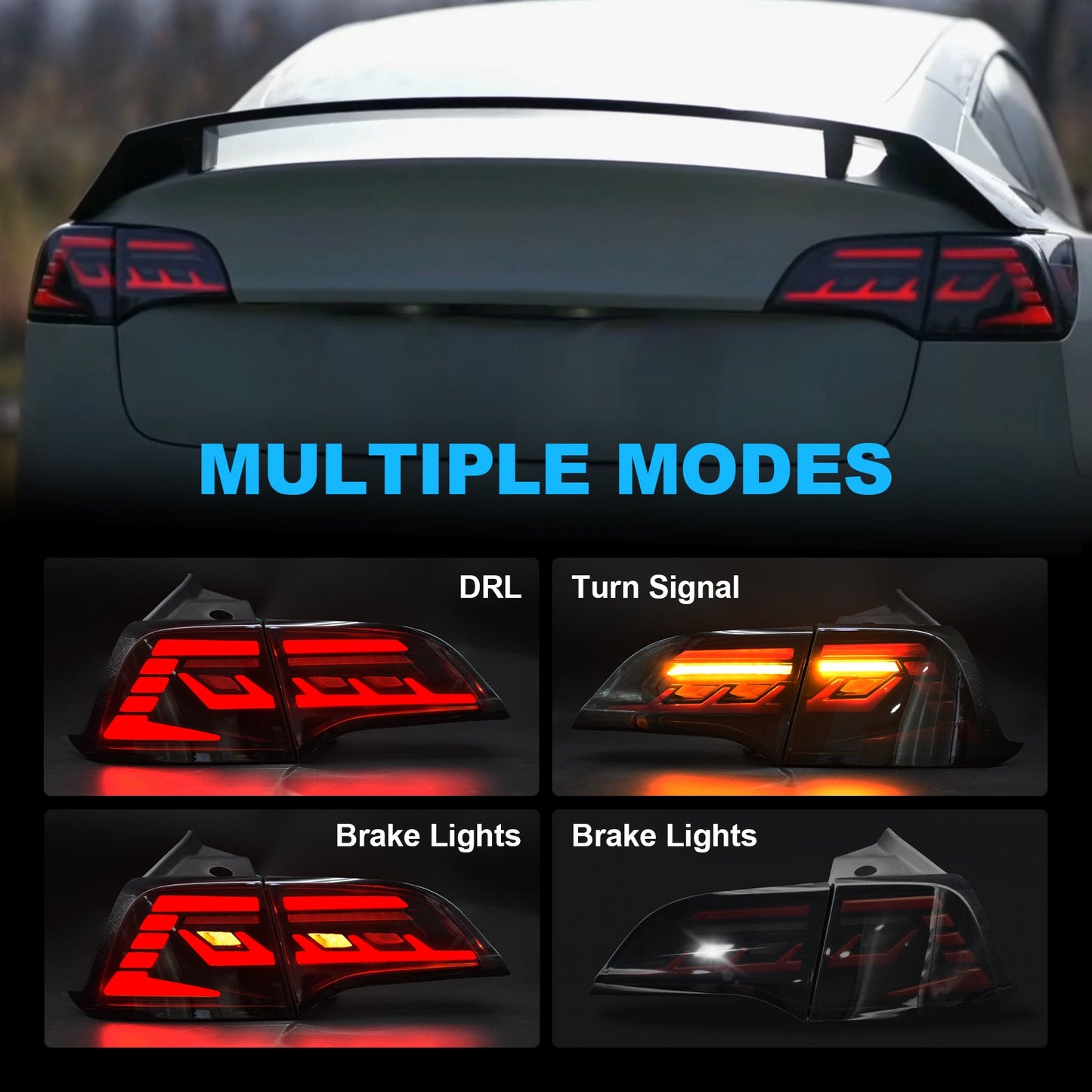 LED Tail Lights for 2017-2022 Tesla Model 3, Model Y with Smoked Lens