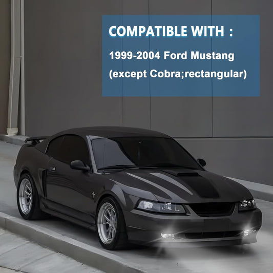 mcooo Fog Lights Assembly Compatible with 1999-2004 Ford Mustang, Bumper Driving Fog lamp Assembly Replacement (LED Fog Lights)