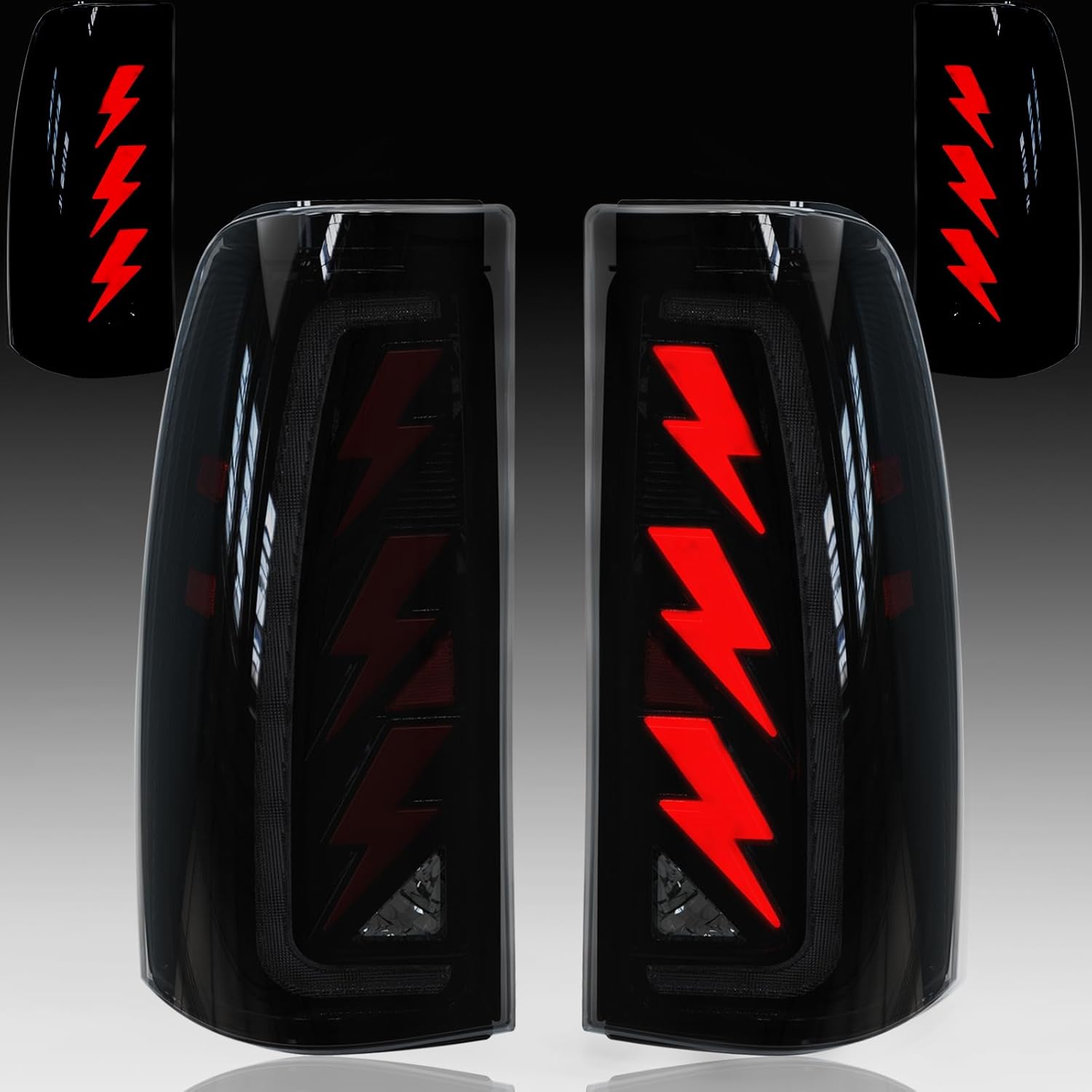 2003-2006 Chevy Silverado Sequential LED Tail Lights | Smoked | Lightning Shape | Start-Up Animation & Dynamic Turn Signal