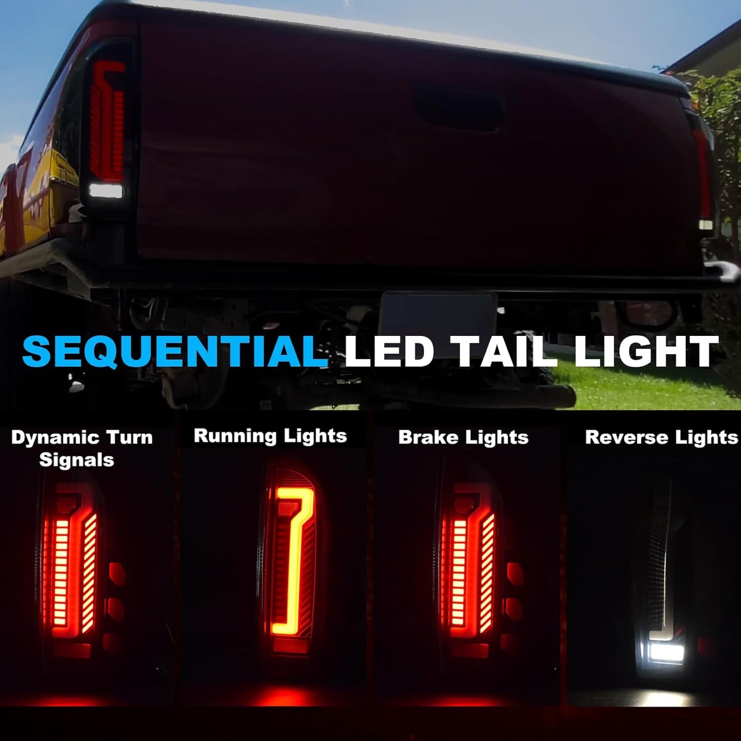 mcooo Sequential Full LED Tail Light Assembly for 2005-2015 Toyota Tacoma, 2nd Gen Tacoma - Animated, Dynamic Turn Signal, Brake, Reverse Lights - Smoked