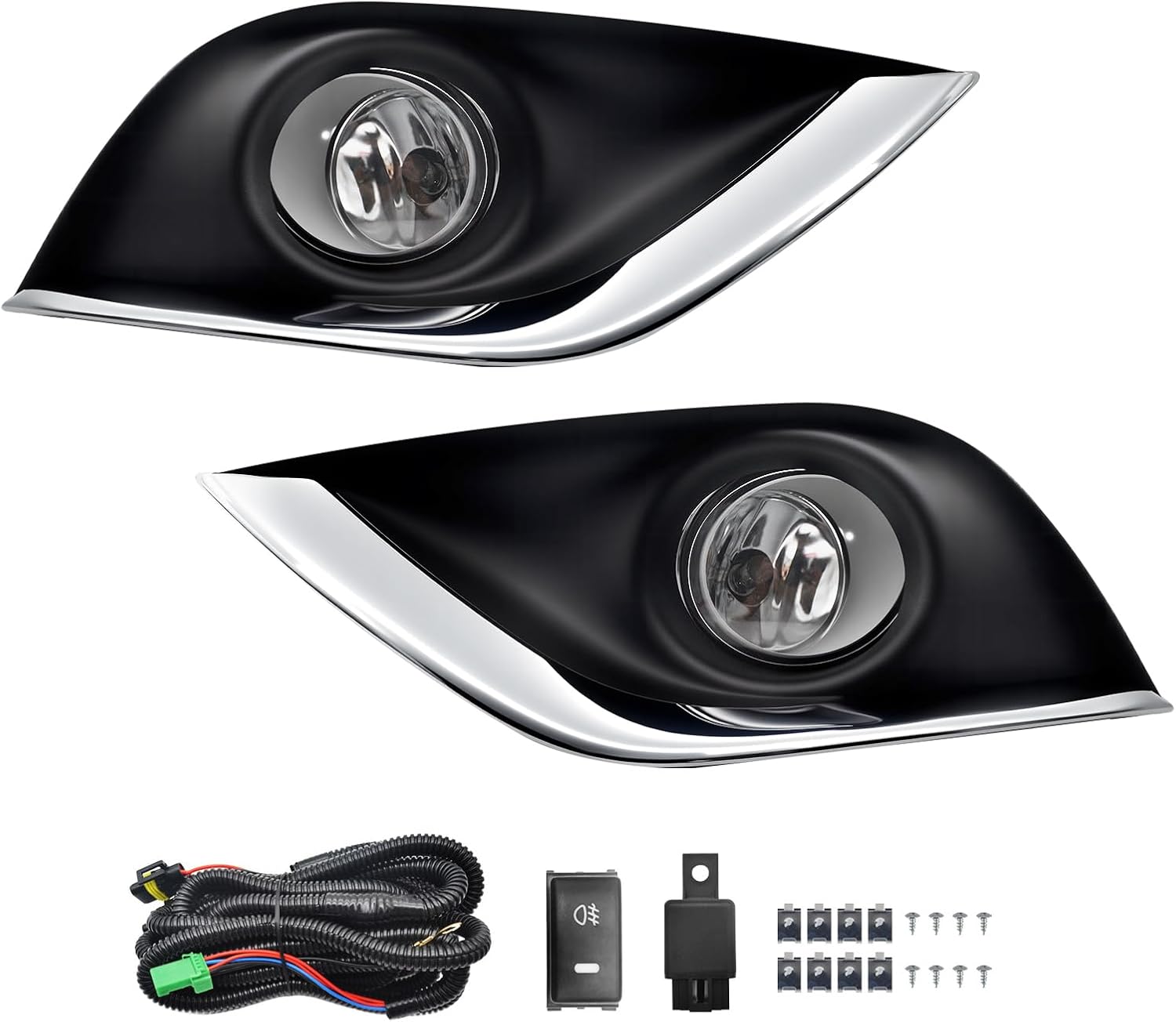Mcooo Fog Lights Assembly Fit for 2015-2019 Nissan Versa Fog Lamps Driving lights Halogen Bulbs w/Bezels Wiring and Switch Kit Clear Lens