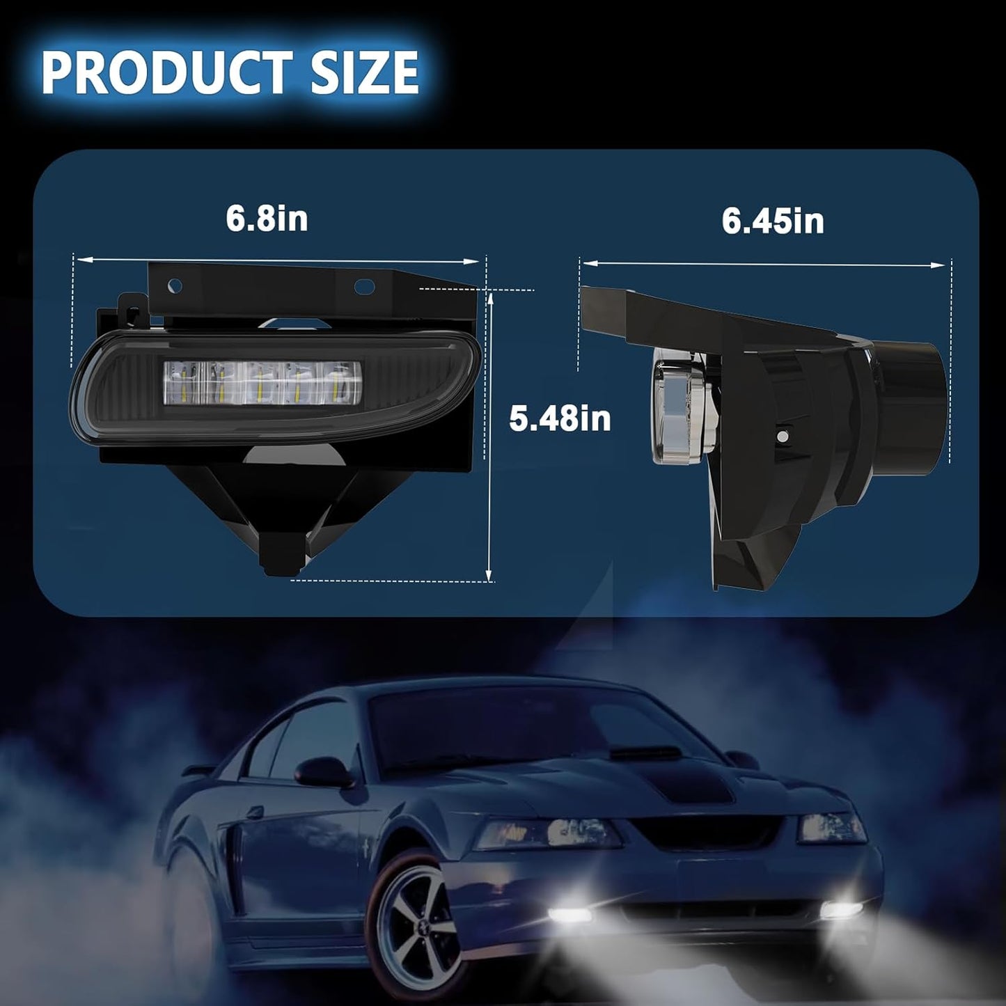 mcooo Fog Lights Assembly Compatible with 1999-2004 Ford Mustang, Bumper Driving Fog lamp Assembly Replacement (LED Fog Lights)