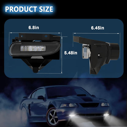 mcooo Fog Lights Assembly Compatible with 1999-2004 Ford Mustang, Bumper Driving Fog lamp Assembly Replacement (LED Fog Lights)